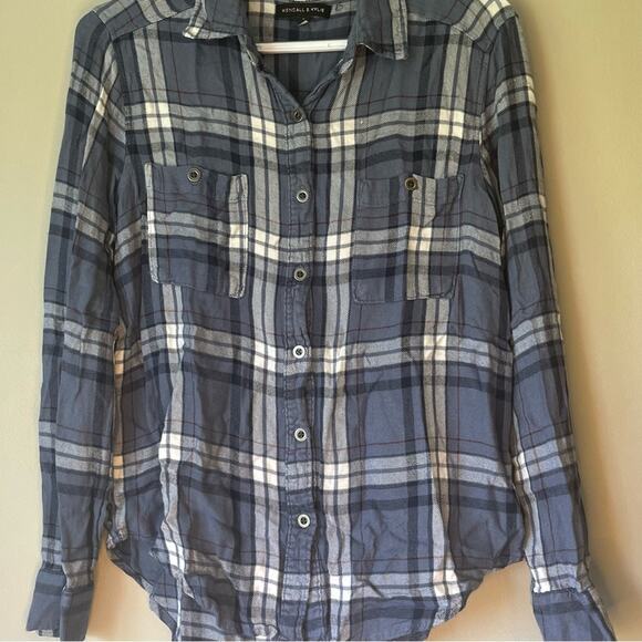 Kendall & Kylie Blue Plaid Long Sleeve Button Down Shirt Size Small - Picture 7 of 11